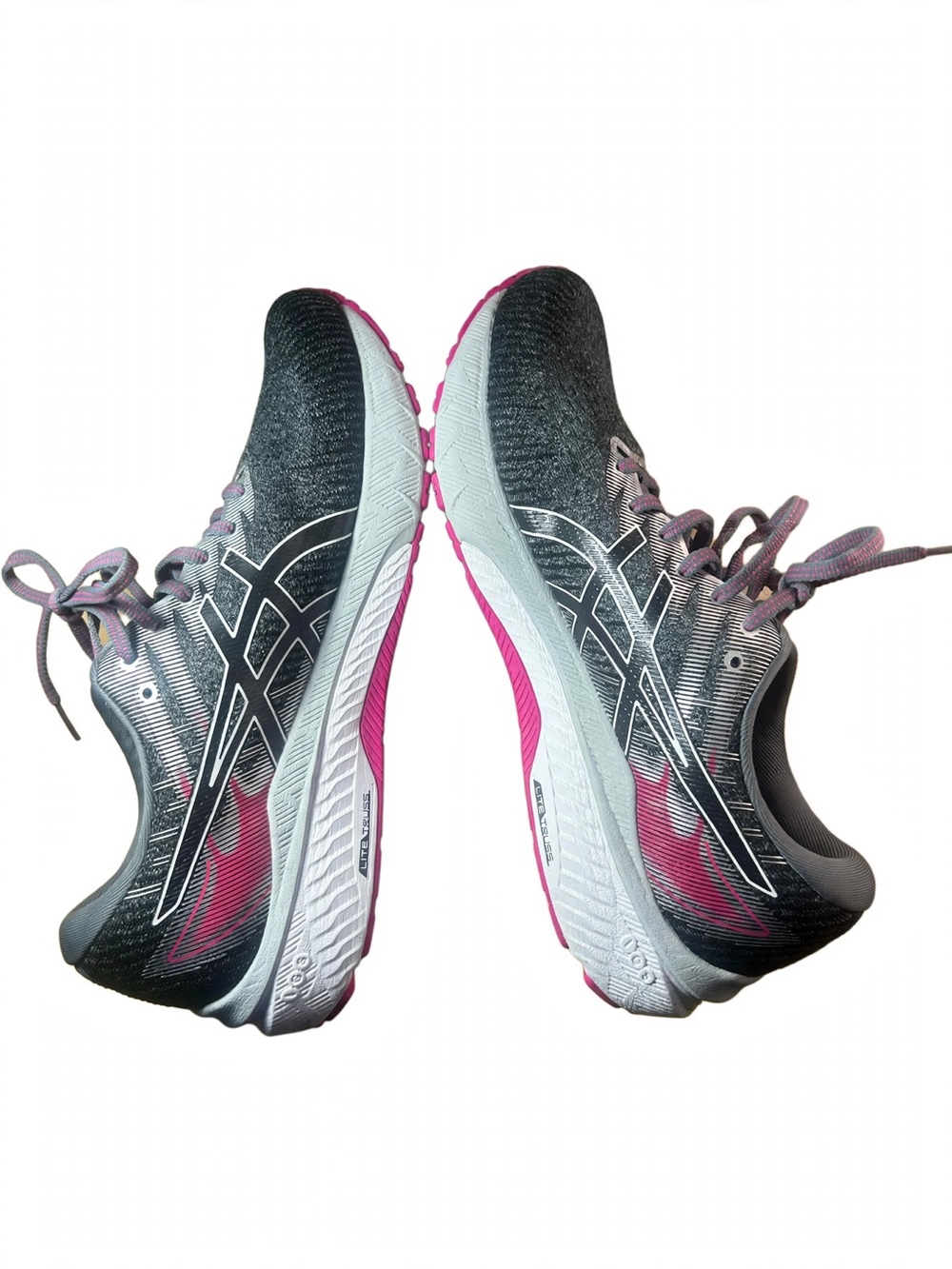Women's Asics Gray Running Sneakers with Purple Accents